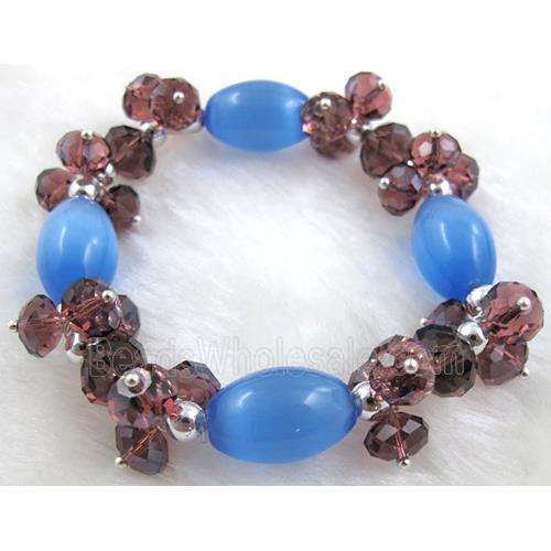 stretchy Bracelet with Chinese crystal beads, cat eye beads