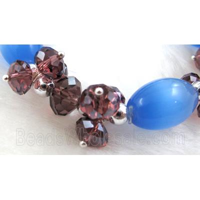 stretchy Bracelet with Chinese crystal beads, cat eye beads