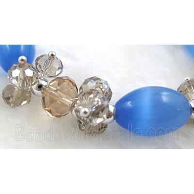 stretchy Bracelet with Chinese crystal beads, cat eye beads