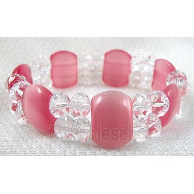 stretchy Bracelet with Chinese crystal beads, cat eye beads, pink
