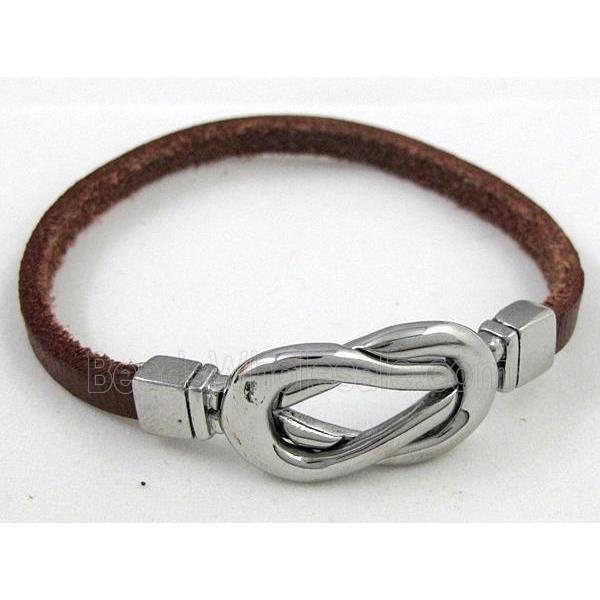 bracelet with leather cord, Stainless steel Magnetic Clasp, coffee