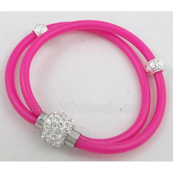 bracelet with rubber cord, rhinestone Magnetic Clasp, mixed