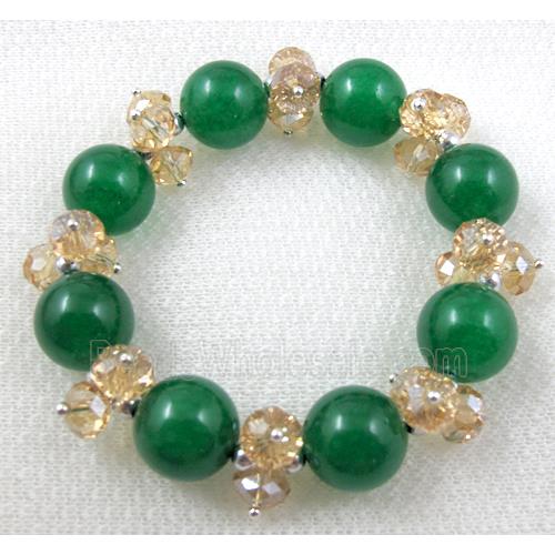stretchy Bracelet with Chinese crystal beads, jade beads, green