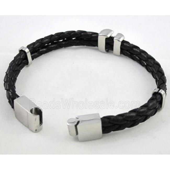 leather bracelet with stainless steel, handmade, mixed