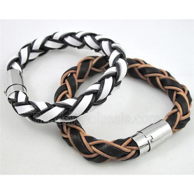 leather bracelet with stainless steel, handmade, mixed