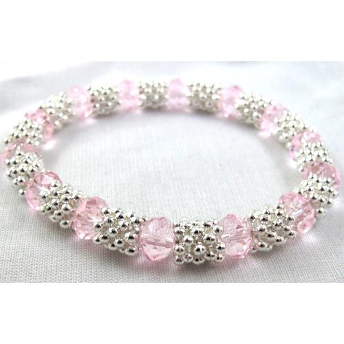 Stretchy Chinese Crystal glass Bracelet, pink