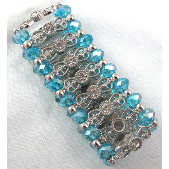 Chinese Crystal Glass Bracelet, stretchy, aqua