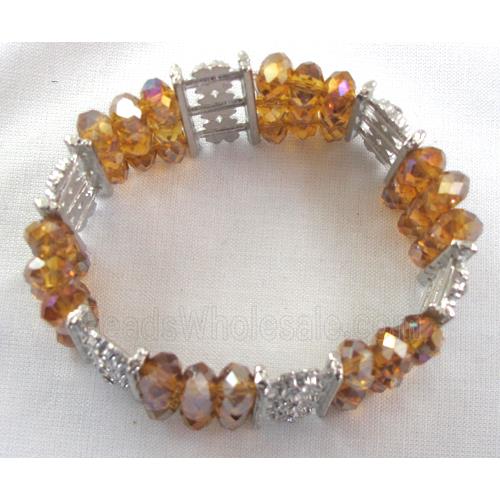 Stretchy Chinese Crystal glass Bracelet, gold champagne