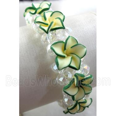 Fimo clay bracelet with crystal glass, stretchy, yellow