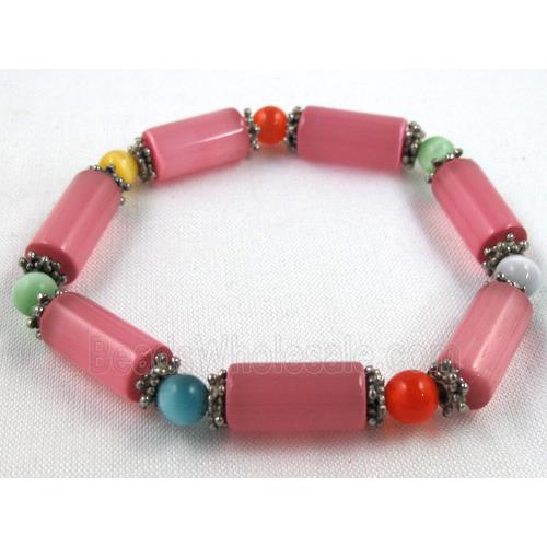 cat eye stone bracelet, stretchy, red