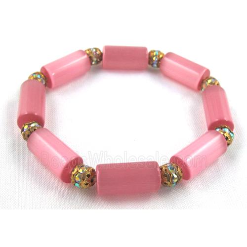 cat eye stone bracelet, stretchy, pink