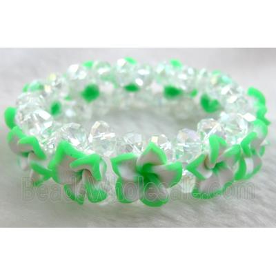 Fimo clay bracelet with crystal glass, stretchy, green