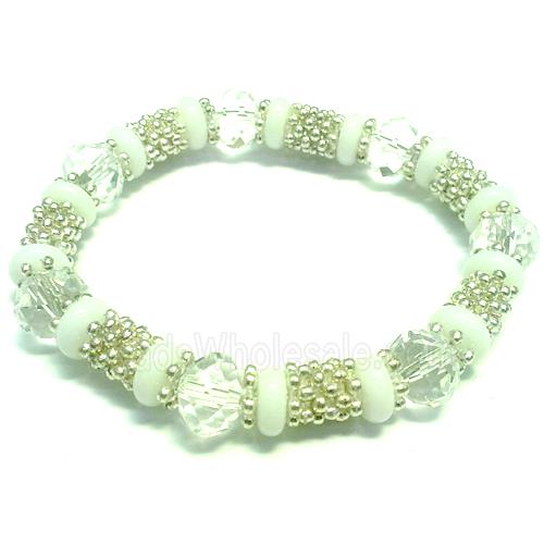 Stretchy Bracelets, chinese crystal bead and alloy snow spacer