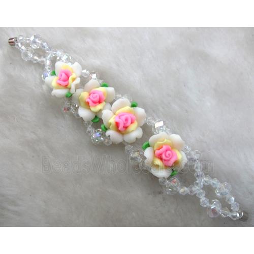 fimo clay bracelet with crystal glass, colorful