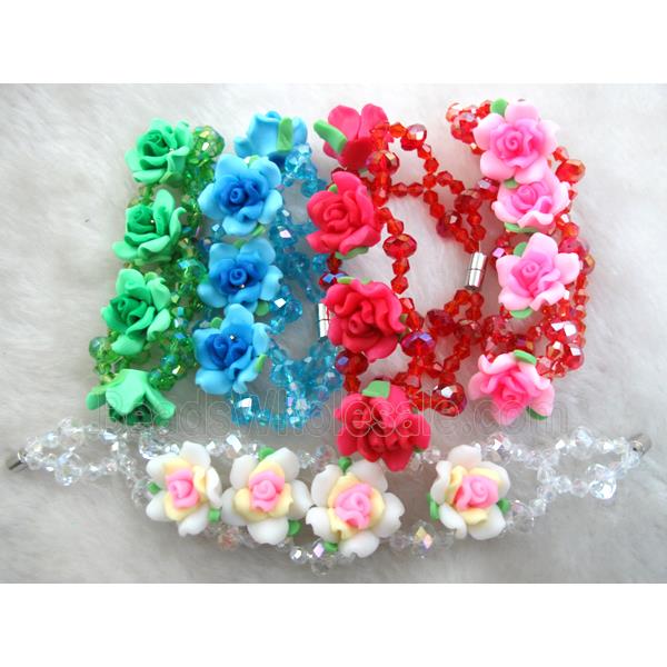 fimo clay bracelet with crystal glass, mixed color