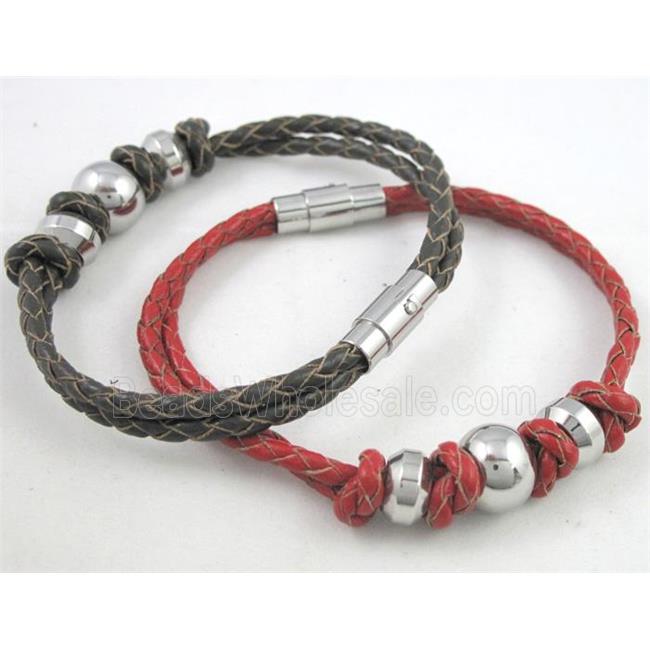 fashion bracelet with leather, stainless steel, handmade, mixed