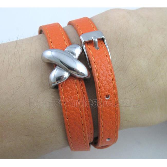 leather bracelet with stainless steel clasp, handmade, mixed