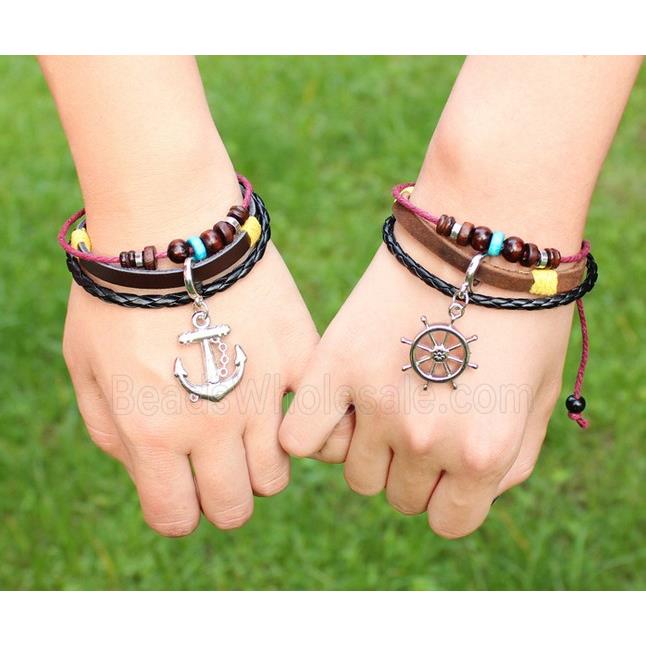 handmade bracelet with leather, alloy bead