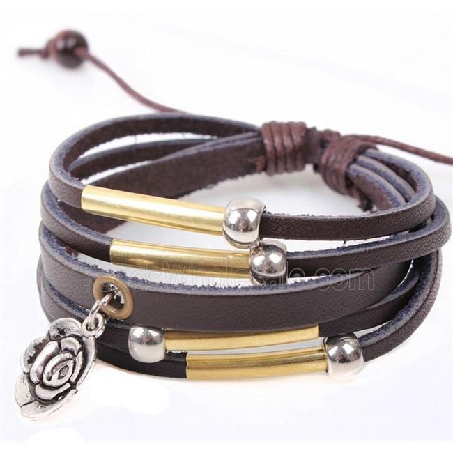 handmade bracelet with leather, alloy bead