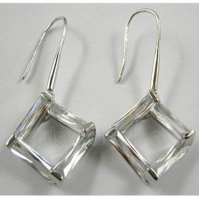 Clean/White CZ Diamond Pane Earrings, Ni-Free