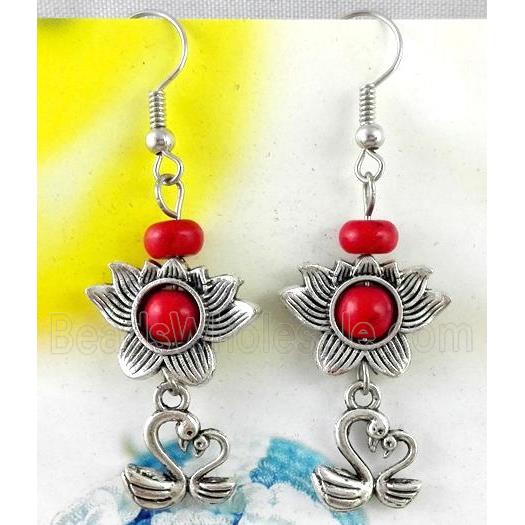handmade earring with turquoise, copper, alloy bead