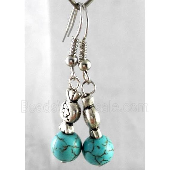 handmade earring with turquoise, copper, alloy bead