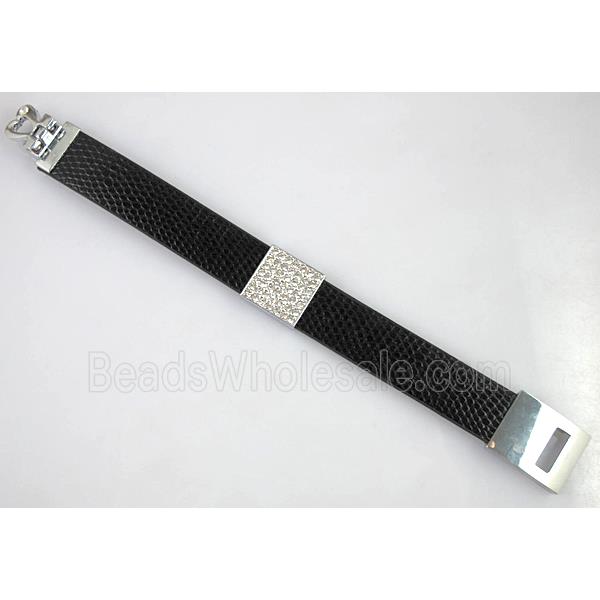 PU Leather Bracelet, alloy bead with mideast rhinestone