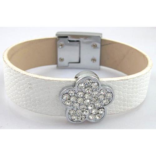 PU Leather Bracelet, alloy bead with mideast rhinestone