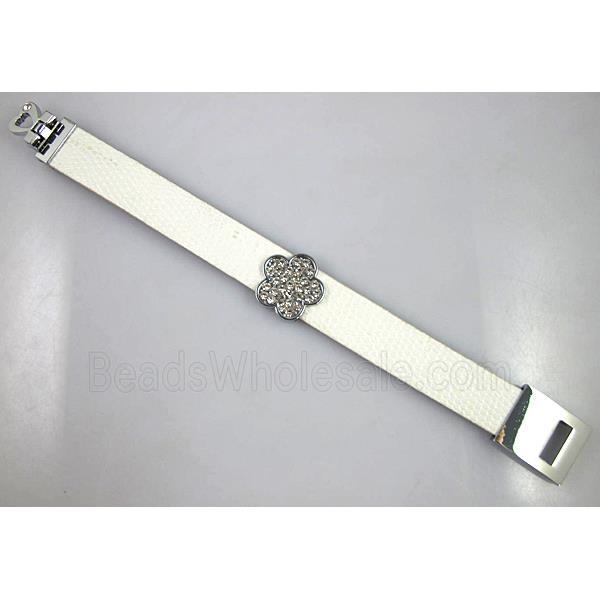PU Leather Bracelet, alloy bead with mideast rhinestone