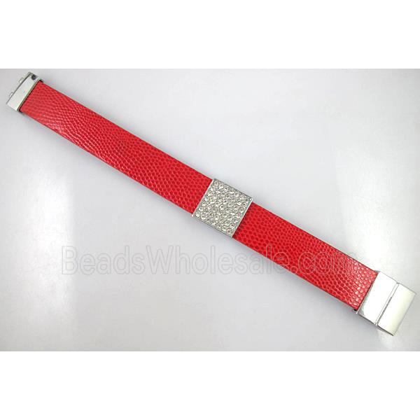 PU Leather Bracelet, alloy bead with mideast rhinestone