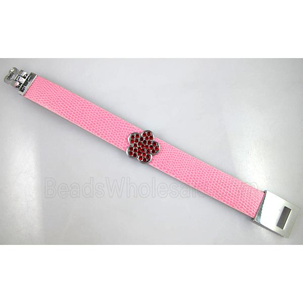 PU Leather Bracelet, alloy bead with mideast rhinestone