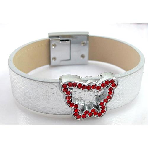 PU Leather Bracelet, alloy bead with mideast rhinestone