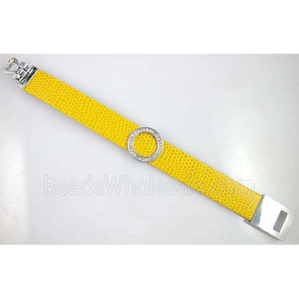 PU Leather Bracelet, alloy bead with mideast rhinestone