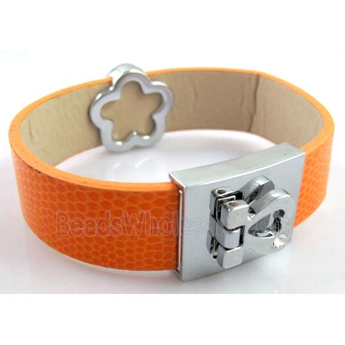 PU Leather Bracelet, alloy bead with mideast rhinestone