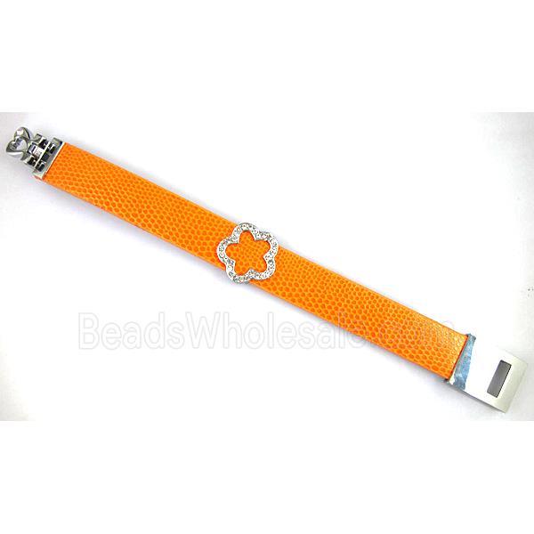 PU Leather Bracelet, alloy bead with mideast rhinestone
