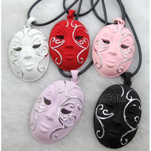 mixed lacquered mask Necklace, alloy, rubber cord