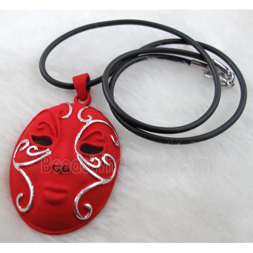 red lacquered mask Necklace, alloy, rubber cord