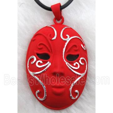 red lacquered mask Necklace, alloy, rubber cord