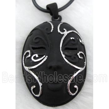 lacquered mask Necklace, alloy, rubber cord, black