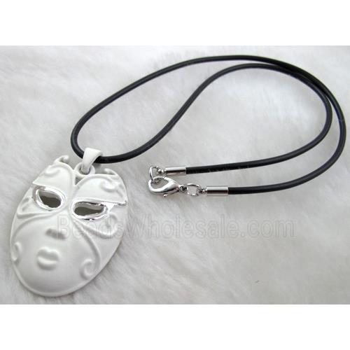 lacquered mask Necklace, alloy, rubber cord