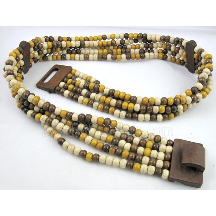 waistband with wood bead, stretchy, handmade, mixed