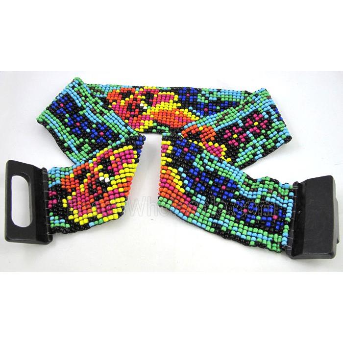 waistband with glass bead, stretchy, handmade, mixed