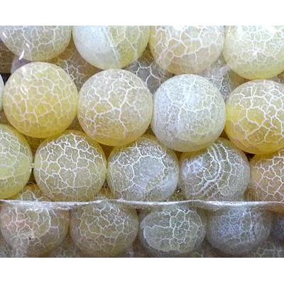 Frosted Crackle Agate Stone Beads, round, lt.yellow