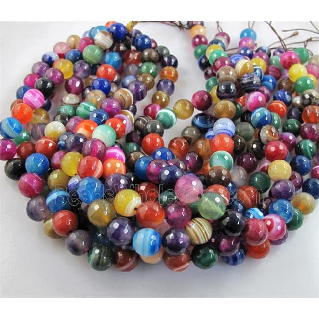 Striped Agate Stone beads, faceted round, mix color