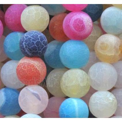 round frosted crackle agate beads, mixed color