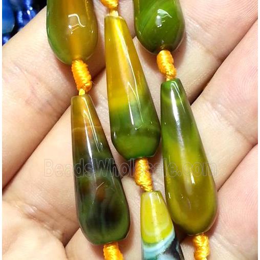 olive agate beads, faceted teardrop
