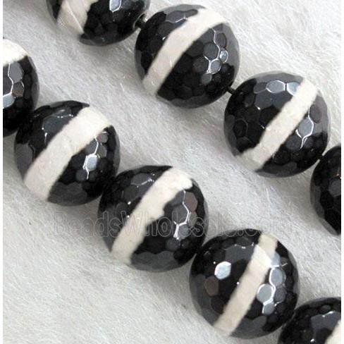 tibetan style agate beads, faceted round, black