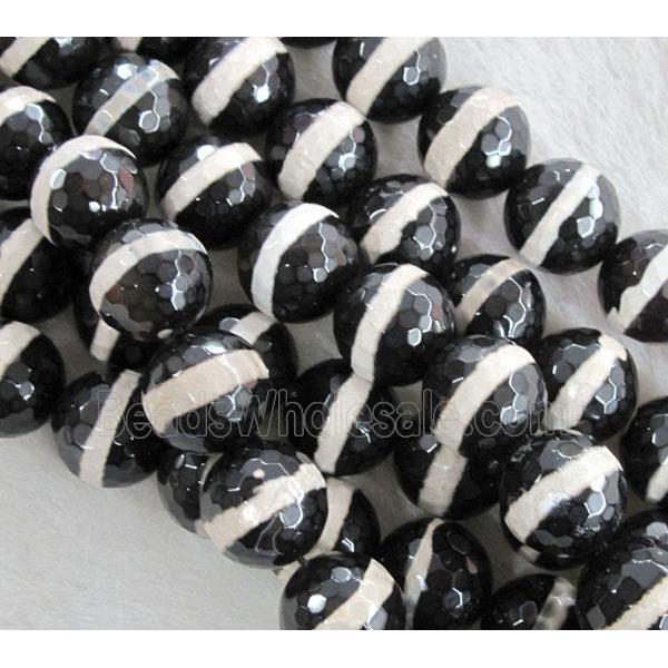 tibetan style agate beads, faceted round, black