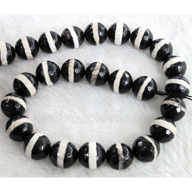 tibetan style agate beads, faceted round, black