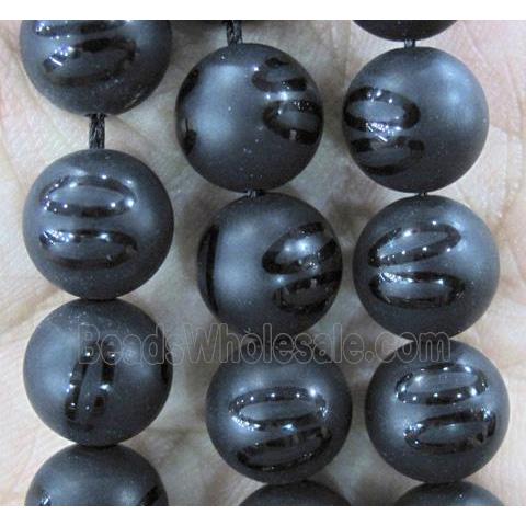 black onyx agate beads, matte, round